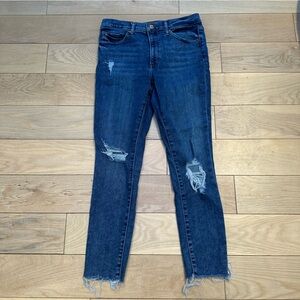 Express Dark Blue Distressed Cropped Jeans